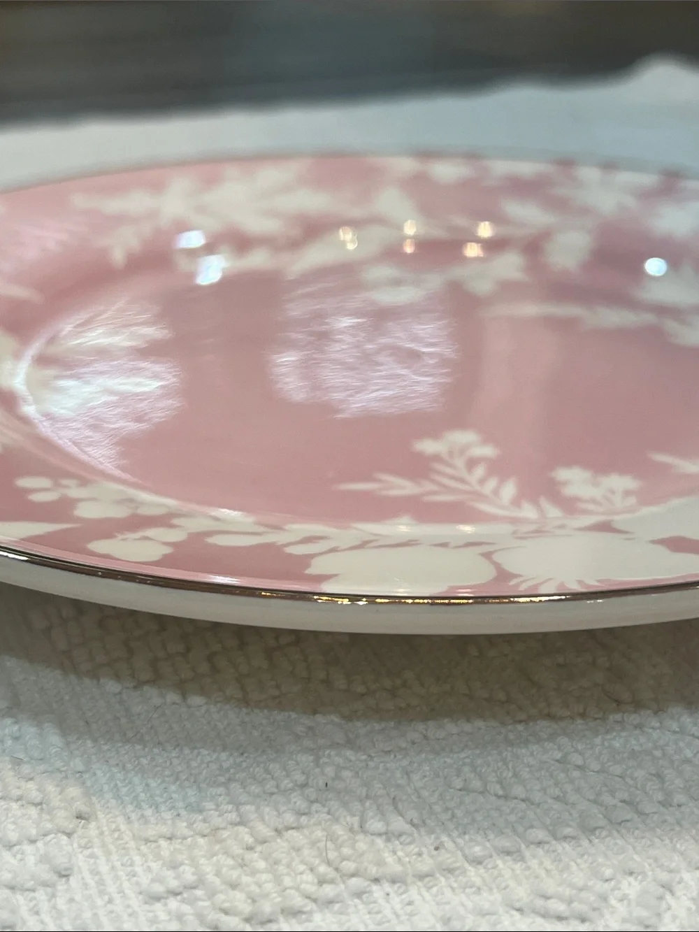3 Pottery Barn Pink & White Floral Plates Gold Trim 8.75 Inch